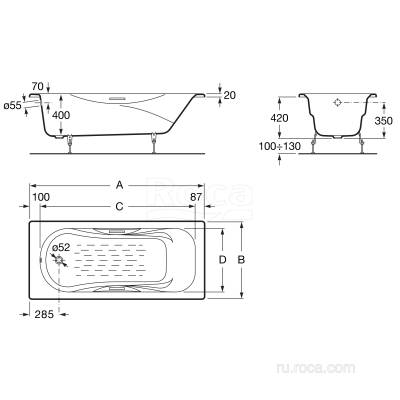 Ванна чугунная  ROCA Malibu 170х75 230960000. Фото