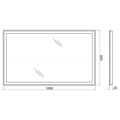 Зеркало с встроенным светильником и кнопочным выключателем BELBAGNO SPC-GRT-1000-600-LED-BTN. Фото