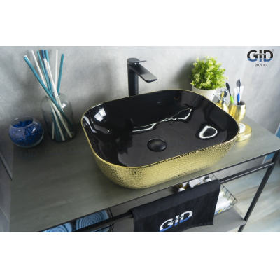 Раковина накладная GID D1302h022 50х40 53307 Черный / Золото. Фото