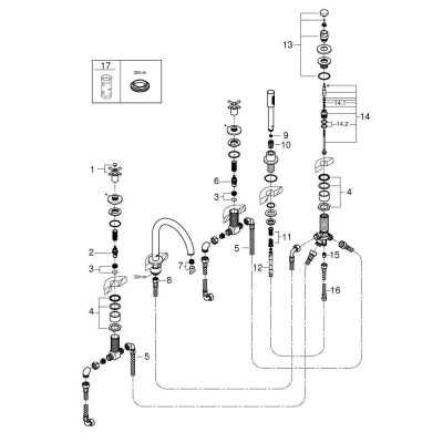 GROHE 19923003 Atrio New Комлект для ванны на 5 отверстий (смеситель двухвентильный, круглый излив, крестообразные ручки, ручной душ, переключатель), может быть использован с 29 037 001. Фото
