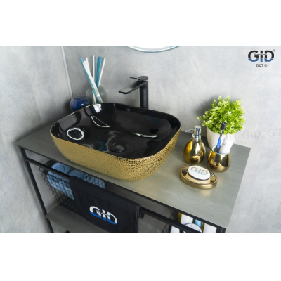 Раковина накладная GID D1302h024 50х40 53308 Черный / Темное золото. Фото