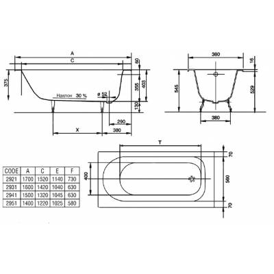 Ванна чугунная JACOB DELAFON Soissons 170х70 E2921-00. Фото