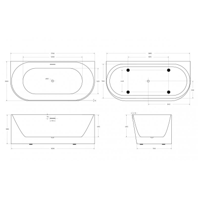 Ванна акриловая пристенная матовая BELBAGNO BB412-1700-800-MATT. Фото