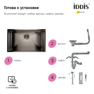 Мойка нерж. сталь универсального монтажа графит 740*440  Edifice IDDIS EDI74G0i77. Фото