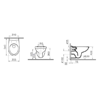 Инсталляция с подвесным унитазом VITRA S10 Spinflush,с сидением микролифт и панелью 9842B003-7206. Фото