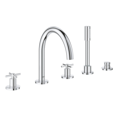 GROHE 19923003 Atrio New Комлект для ванны на 5 отверстий (смеситель двухвентильный, круглый излив, крестообразные ручки, ручной душ, переключатель), может быть использован с 29 037 001. Фото