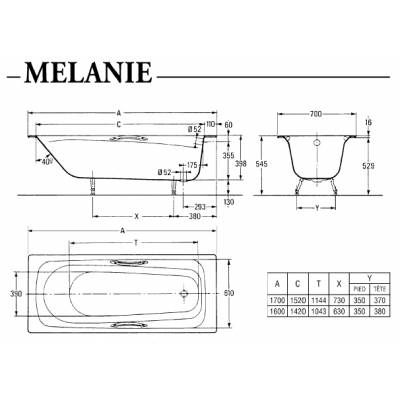 Ванна чугунная JACOB DELAFON Melanie 160х70 E2935-00. Фото