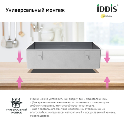 Мойка нерж. сталь универсального монтажа графит 740*440  Edifice IDDIS EDI74G0i77. Фото