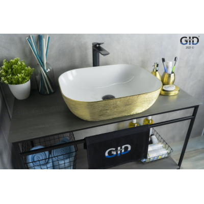 Раковина накладная GID D1302h130 50х40 53325 Белый / Золото. Фото