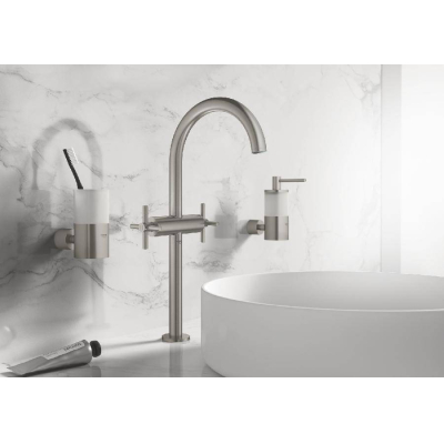 GROHE 21044DC3 Atrio New Смеситель двухвентильный для раковины на 1 отверстие, для свободностоящих раковин, крестобразные ручки, размер XL, СуперСталь. Фото