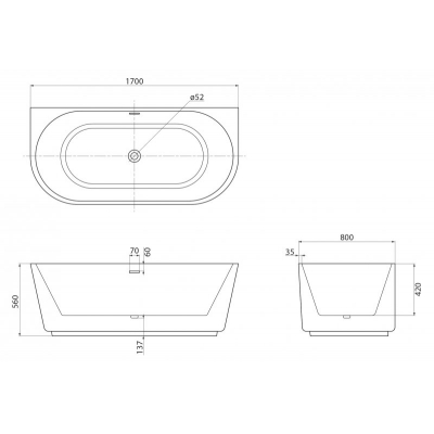 Ванна акриловая пристенная BELBAGNO BB108-170-80 170х80. Фото