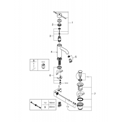 GROHE 23589001 Essence New Смеситель для раковины S-Size II, сливной гарнитур. Фото