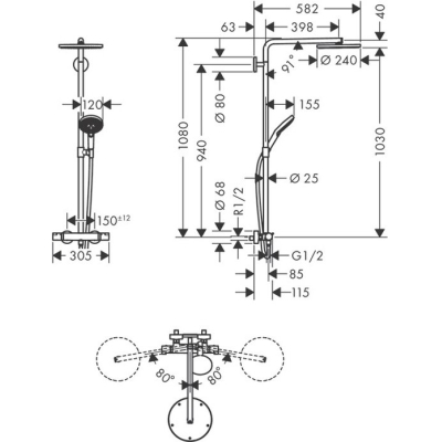 Душевая система Hansgrohe Raindance Select S Showerpipe 240 1jet PowderRain с термостатом 27633000, хром. Фото