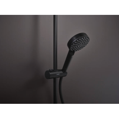 Душевая система Showerpipe 230 1jet с термостатом, EcoSmart Hansgrohe Vernis Shape 26097670, матовый черный. Фото