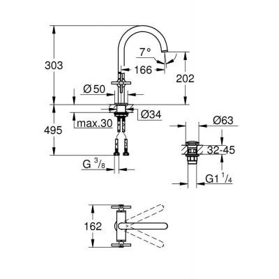GROHE 21019003 Atrio New Смеситель двухвентильный для раковины на 1 отверстие, крестобразная ручка, размер L. Фото