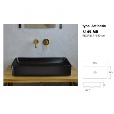 Раковина накладная 60х35 Bronze De Luxe Scandi 6145-BM черный матовый. Фото