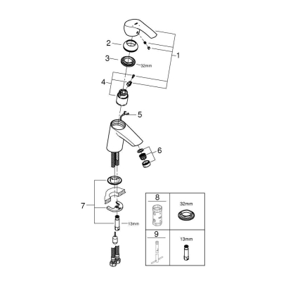 Смеситель для раковины GROHE Eurosmart 23372002. Фото