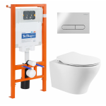 Унитаз подвесной с сиденьем BelBagno ACQUA + Система инсталляции для унитазов с кнопкой смыва BB005-PR-CH Унитаз подвесной с сиденьем BelBagno ACQUA + Система инсталляции для унитазов с кнопкой смыва BB005-PR-CH. Фото