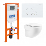 Унитаз подвесной с сиденьем BelBagno ONDA + Система инсталляции для унитазов с кнопкой смыва BB014-SR-BIANCO Унитаз подвесной с сиденьем BelBagno ONDA + Система инсталляции для унитазов с кнопкой смыва BB014-SR-BIANCO. Фото